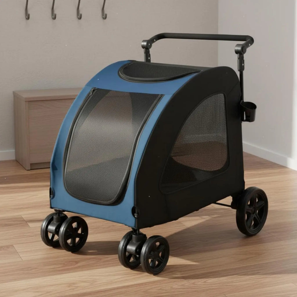 Foldable Dog Stroller Lightweight Feline Stroller Pet Pushcart Large Size Dog Stroller Mesh Sides for Park