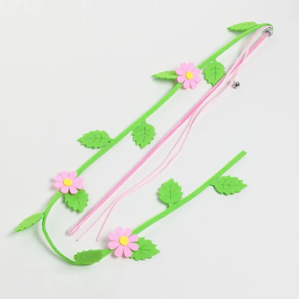Felt Flower & Leaf Cat Teaser Wand Stick — Creative Long Interactive Kitten Play Toy