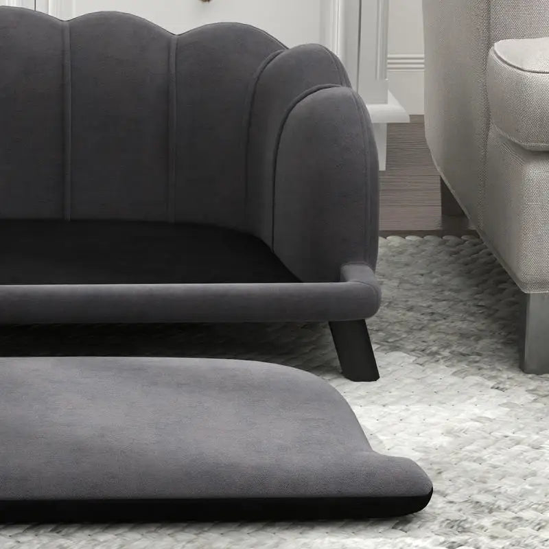 PawHut Pearl Design Pet Sofa with Solid Wood Legs (Charcoal Gray)