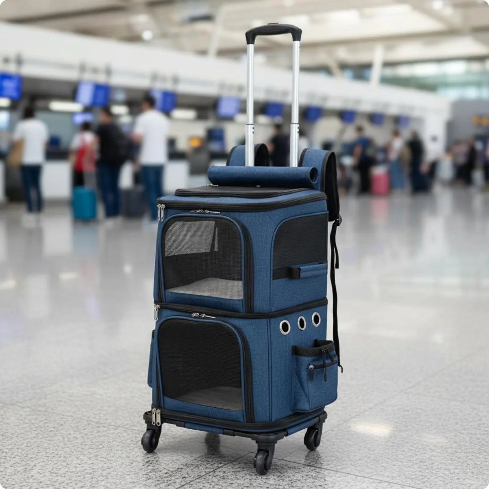 Double-Deck Pet Carrier Breathable Pet Trolley Bag Feline Travel Carrier Side Pockets Dog Travel Bag Scratch-Resistant