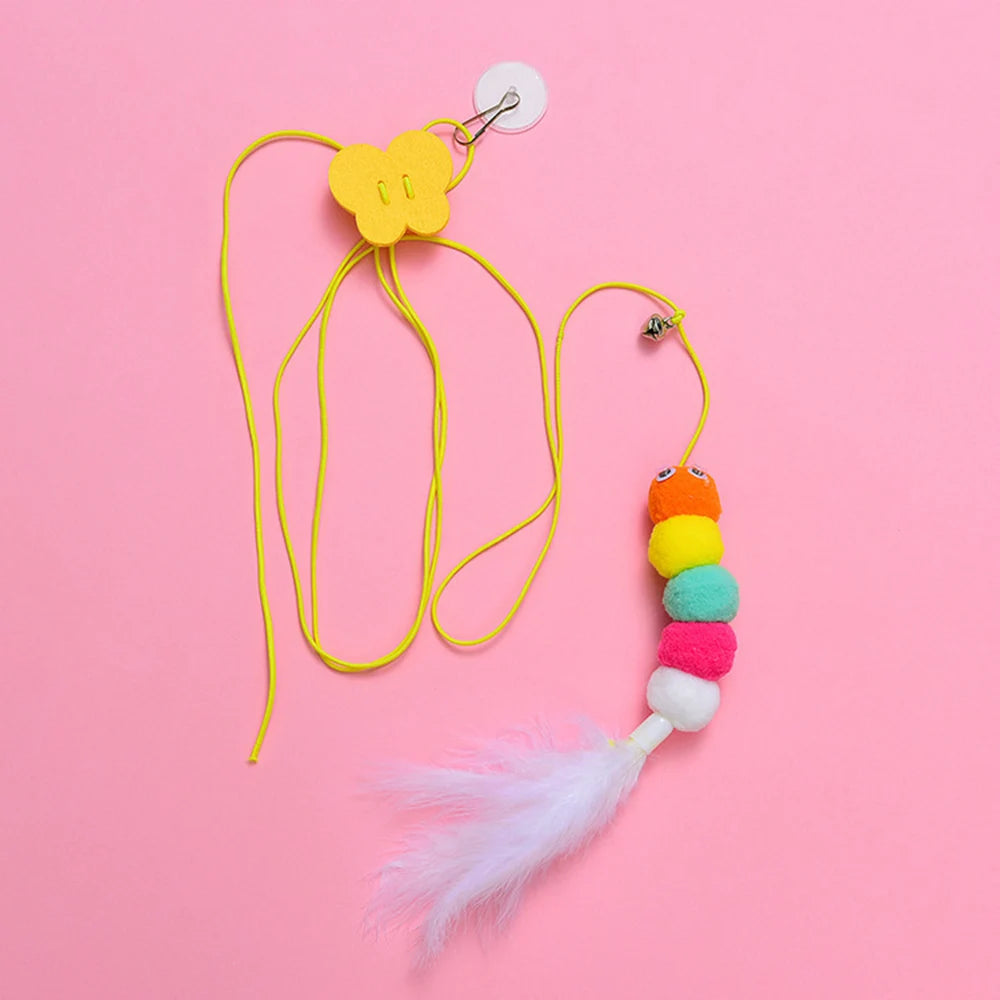 Elastic Rope Hanging Cat Teaser Toy — Feather & Bell Swing Toy for Self-Play Kittens
