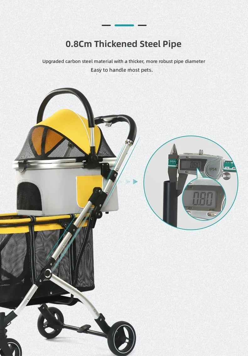 Pet Stroller Double Deck, Shock Absorbing Design for Dogs and Cats, Outdoor Multi-Pet Travel Carrier, Durable and Comfortable