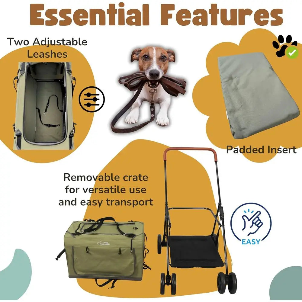 Pet Stroller oldable Travel Crate or Small and Medium Dog and Cat, Portable Pet Travel Carrier, Pet Jogger with Detach Carrier