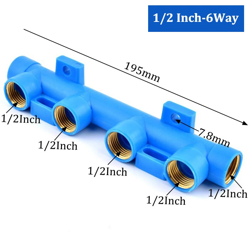 Water Pipe Splitter Distributor (4/5/6-Way, 1/2" Female Thread, Drain Switch for Tank & Sprinkler)