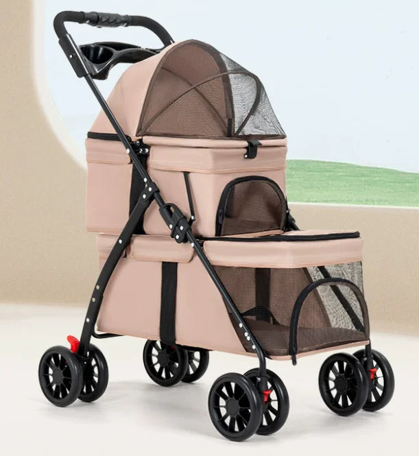 STLFLightweight & Foldable Double Layer Pet Stroller for Dogs Cats Teddy Bears Outdoor Travel & Car Usage