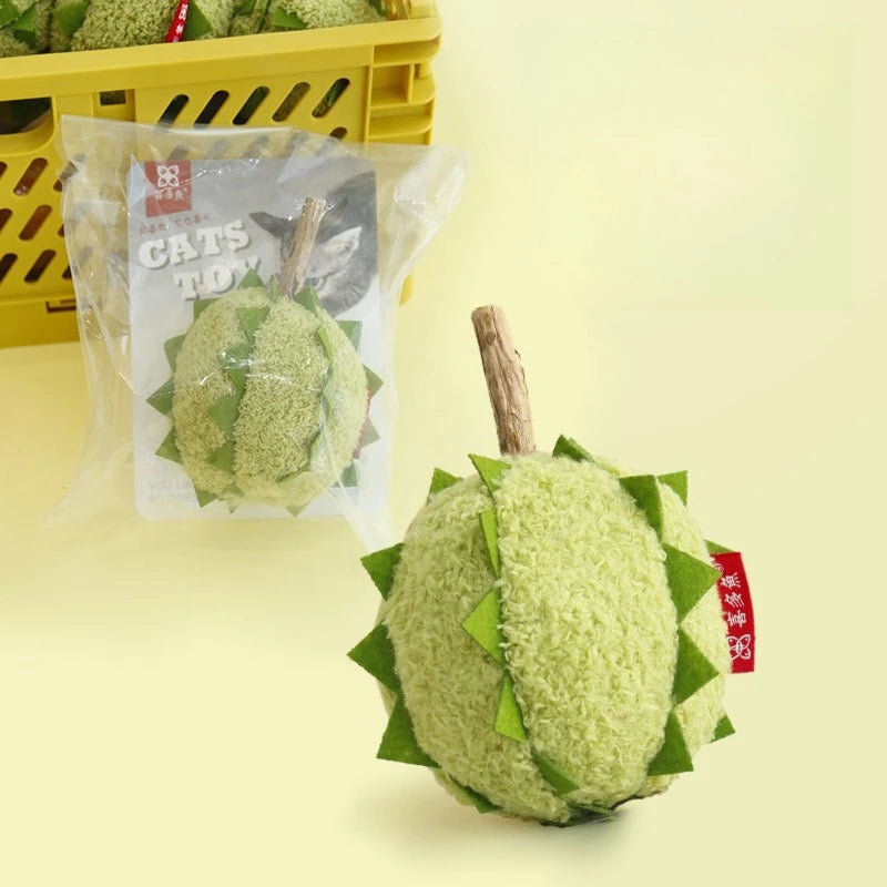 Plush Fruit Cat Chew Toy Set — Quiet Bite-Resistant Mangosteen & Durian Simulation Toys