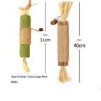 Natural Wood Knotweed Cat Teething Stick Set with Raffia & Sisal Rope
