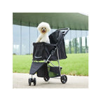 3 Wheels Pet Stroller, Cats And Dog Strollers With Storage Basket And Cup Holder, Breathable Mesh, Lightweight Travel Carrier