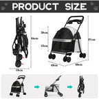 Pet 4 Wheels Dog Cat Stroller Portable Foldable Trolley Pet Carrier Cart Outdoor Travel Dog Cat Cage Stroller with Cup Holder