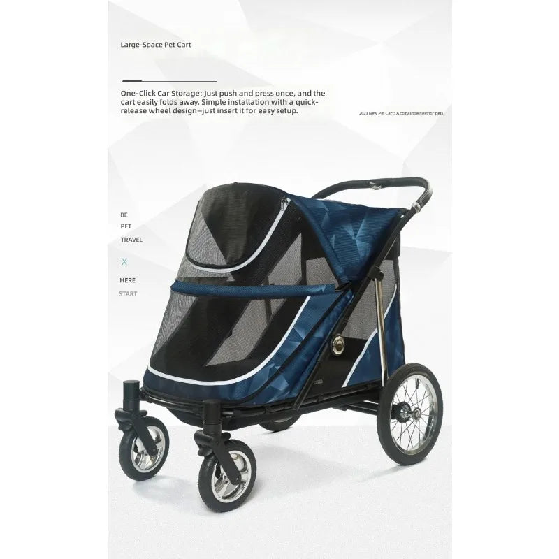 Pet Stroller for Large Dogs and Multiple Cats, Spacious Dog Cat Carrier, Durable Pet Travel Cart, Outdoor Walking Jogging