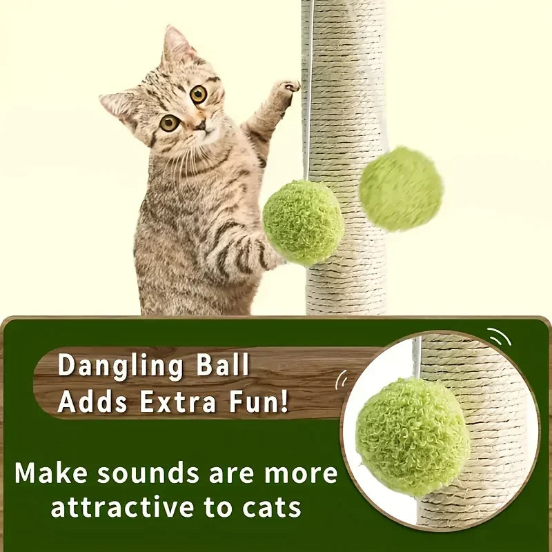 Coconut Tree Cat Scratching Post with Hanging Ball — All-Season Indoor Cat Exercise & Play Tower