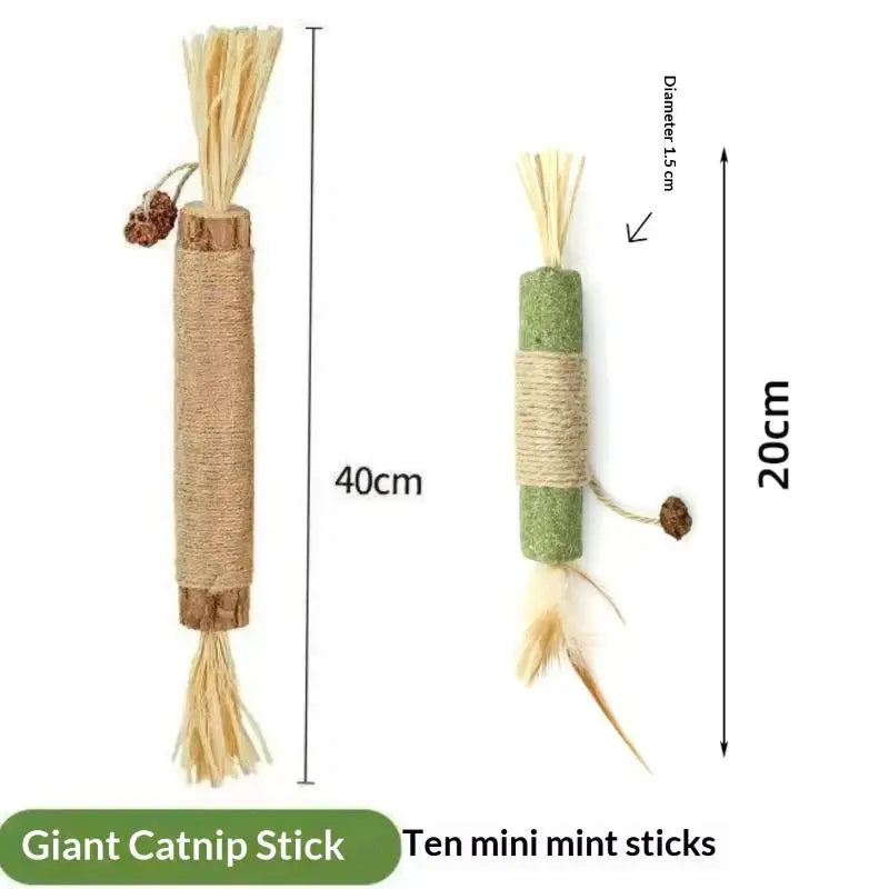 Natural Wood Knotweed Cat Teething Stick Set with Raffia & Sisal Rope