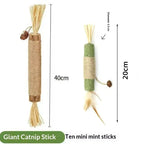 Natural Wood Knotweed Cat Teething Stick Set with Raffia & Sisal Rope