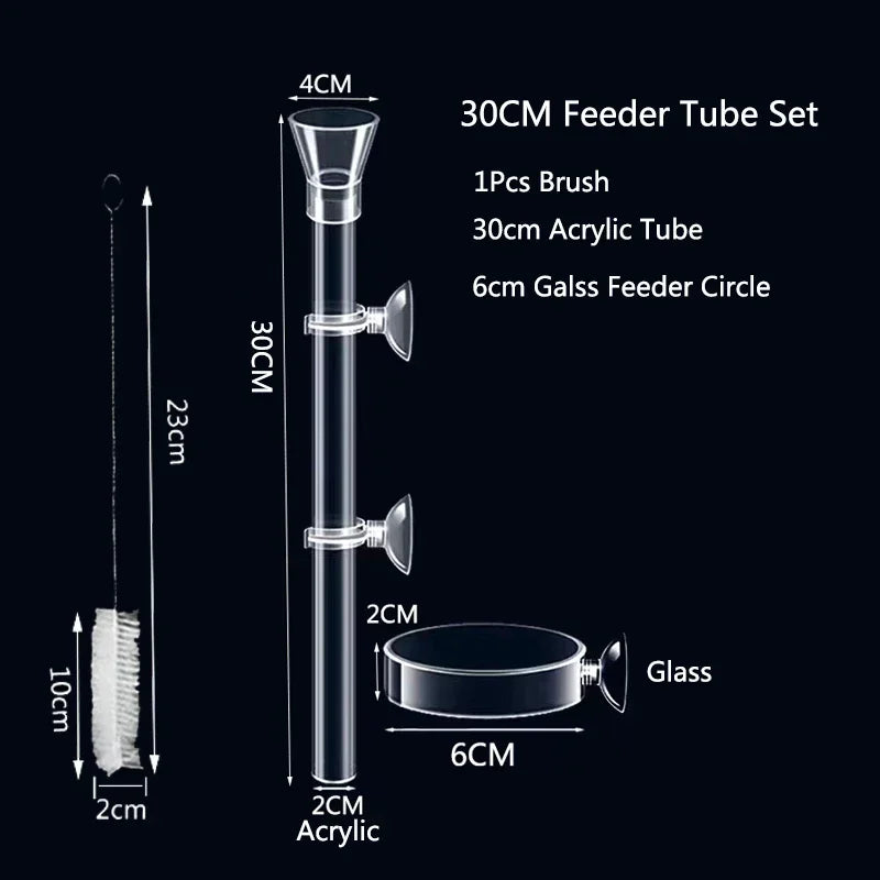 Acrylic Aquarium Shrimp Feeding Dish & Tube (Transparent, 20–30cm, Snail & Shrimp)