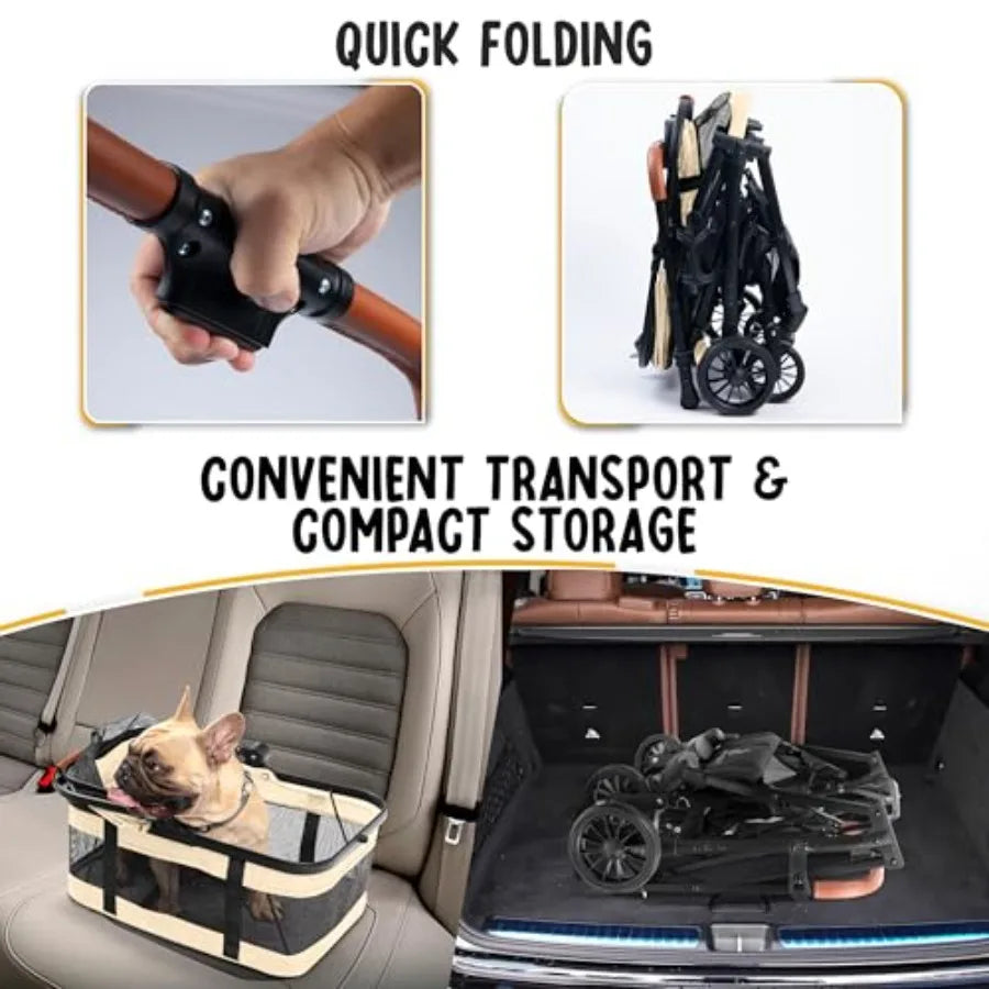 Pet Stroller with Detachable Carrier - Ideal for Small to Medium Dogs Cats - Compact Convenient Design - Easy Assembly Pet Stro