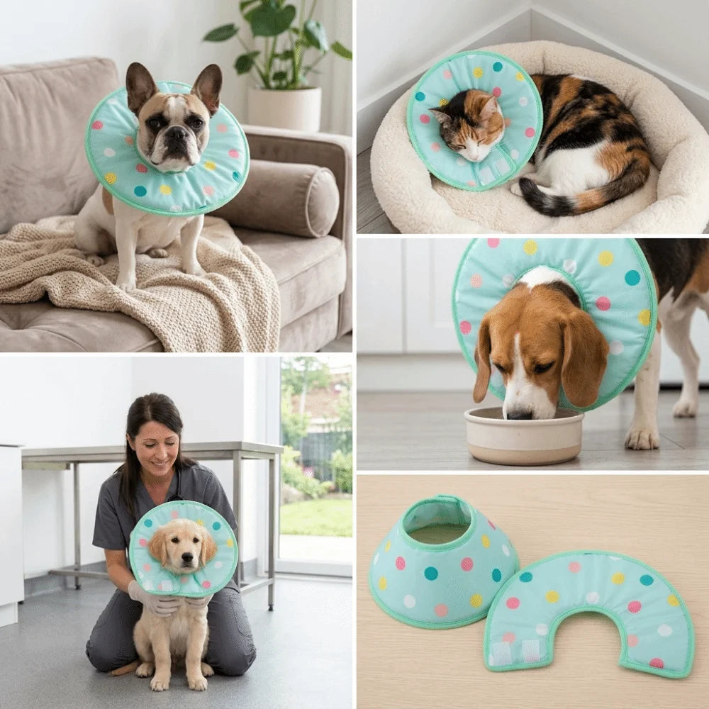 Sponge Padded Pet Recovery Ring Flexible Frame Light Weight Anti Lick Guard Polka Dot Skin Friendly Pet Recovery Wrap