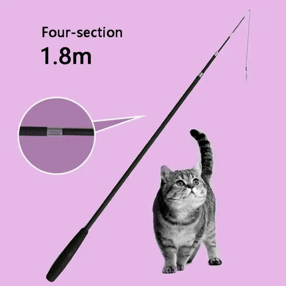 1.8m Telescopic Cat Teaser Fishing Rod Wand — Super Long 4-Section Retractable Interactive Stick