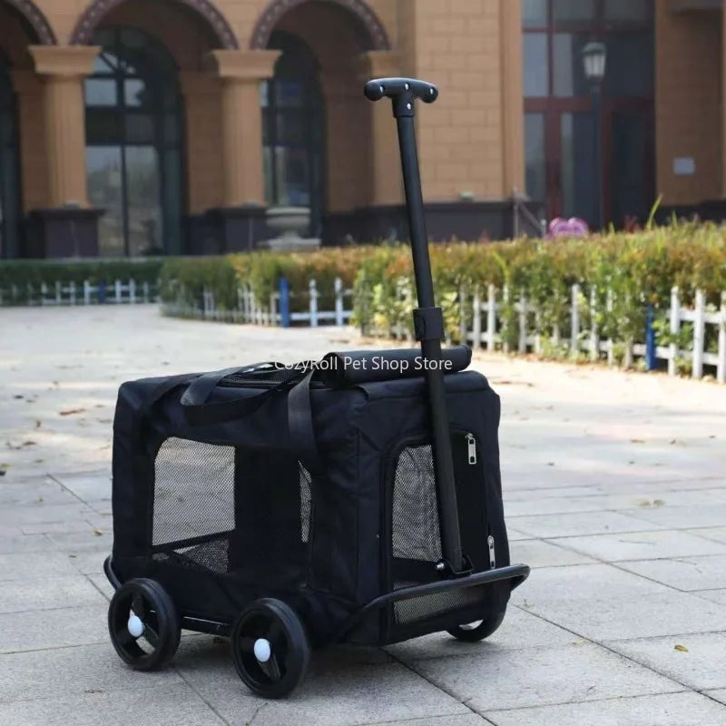 Soft-side Wheeled Cat Carrier for Dogs with Telescopic Handle Rolling Pet Travel Bag Carrier MAX for 50LBS Camping Vet Visiting