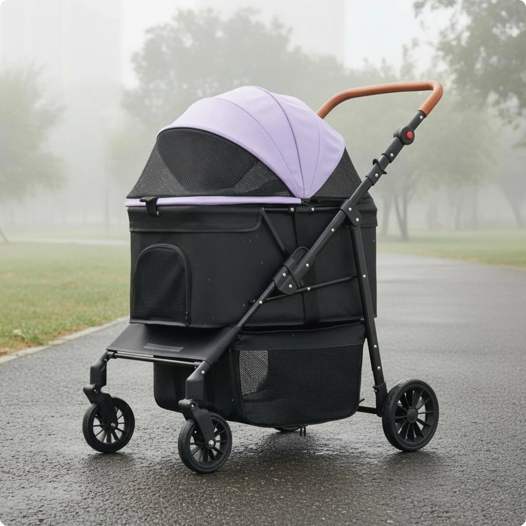 Foldable Pet Stroller Adjustable Handle Foldable Dog Stroller Large Dog Wagon Breathable Mesh Window Pet Gear for Shopping