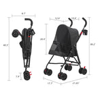 Pet Travel on All Road Surfaces with Oxford Cloth Material, Black, Foldable, Wide-View Window and Brakes