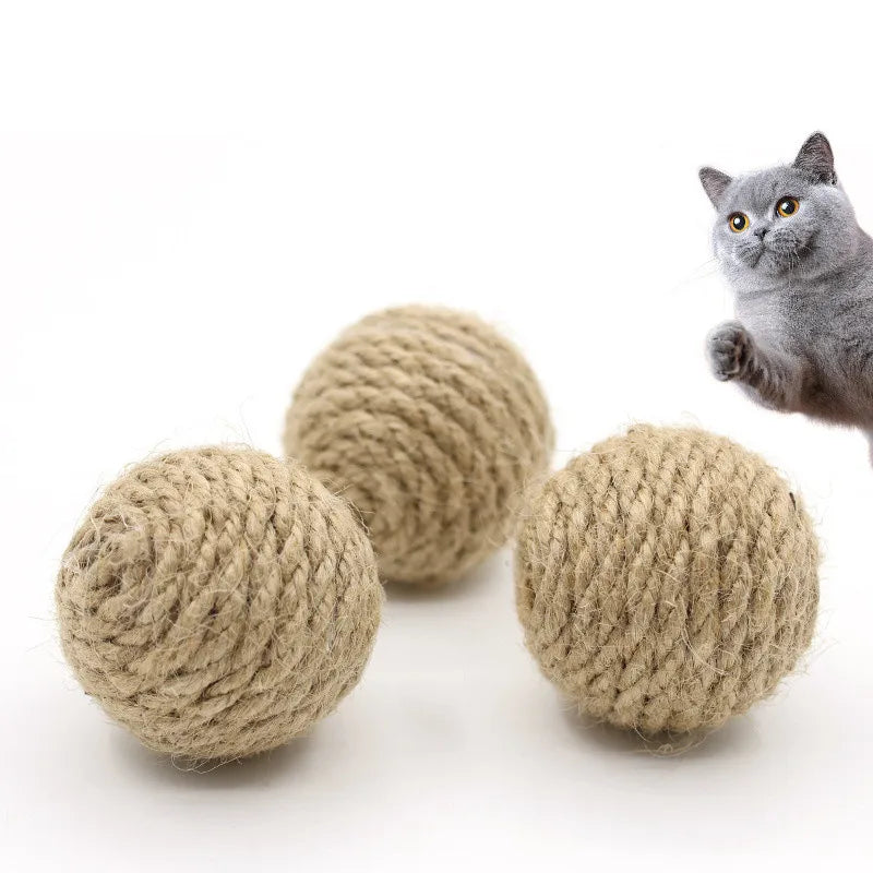 Hand-Woven Hemp Rope Cat Ball Toy Set — Crinkle Sound Interactive Scratch Toy