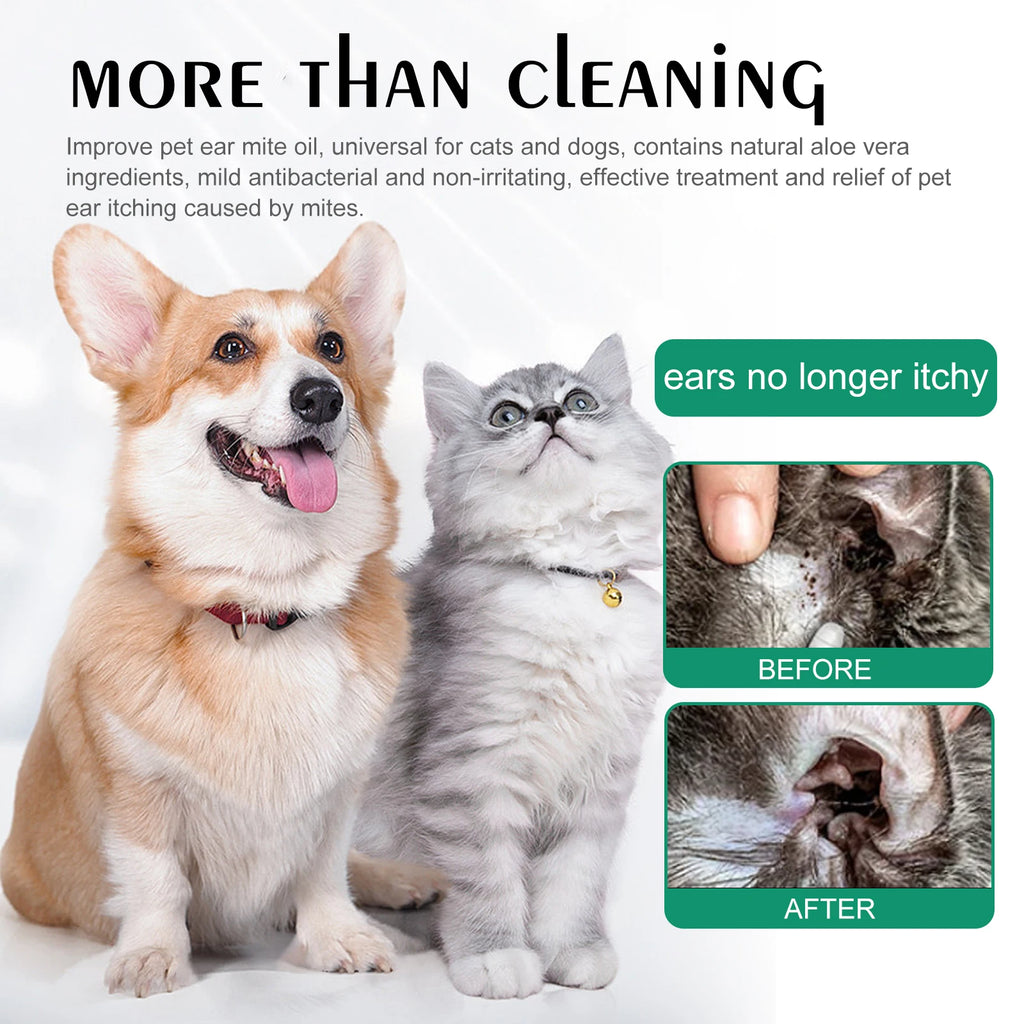 Pet Flea Killer Drops Tick Lice Mite Removal Relieve Itching Dog Cat Ear Hygiene Care Earwax Ringworm Treatment Pet Ear Drops