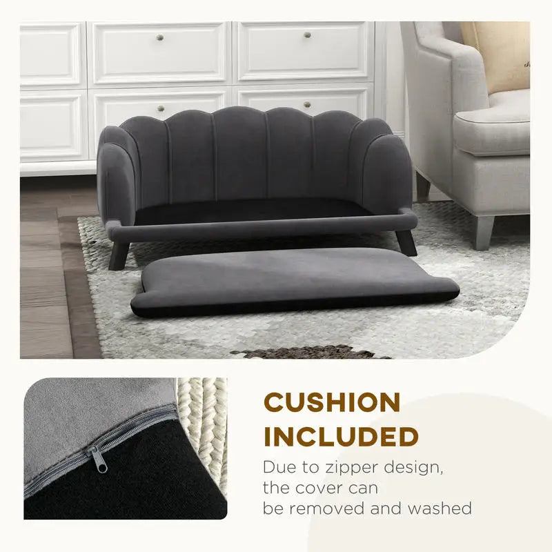 PawHut Pearl Design Pet Sofa with Solid Wood Legs (Charcoal Gray)
