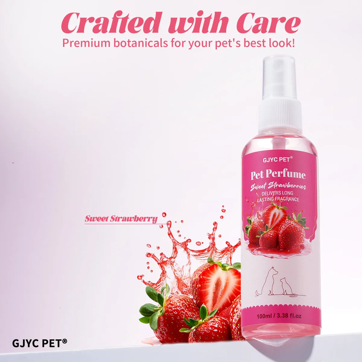 Pet Perfume Spray 100ml Sweet Strawberry Scent Long-Lasting Fragrance Alcohol-Free Odor Eliminator Non-Irritating Pet Body Odor