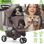 Magshion 3 Wheels Pet Dog Cat Stroller for Small Medium Dogs Cats, Foldable Jogger Stroller w/Storage Basket and Cup Holder