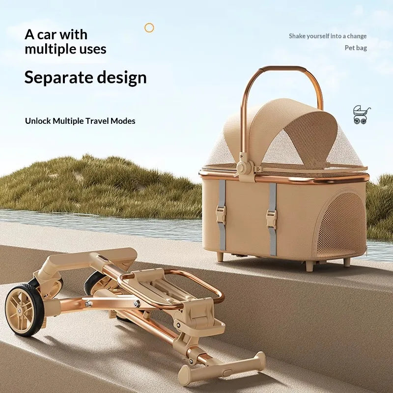 2026 New Separable Pet Stroller Portable One Click Fold Lightweight Cat Dog Stroller for Travel Outdoor Anti Tipping Design