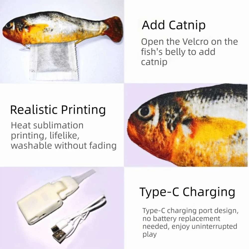 Electric Plush Wagging Fish Cat Toy — 3 Flapping Modes Tap-Activated Motion Sensor (1–3 Pack)