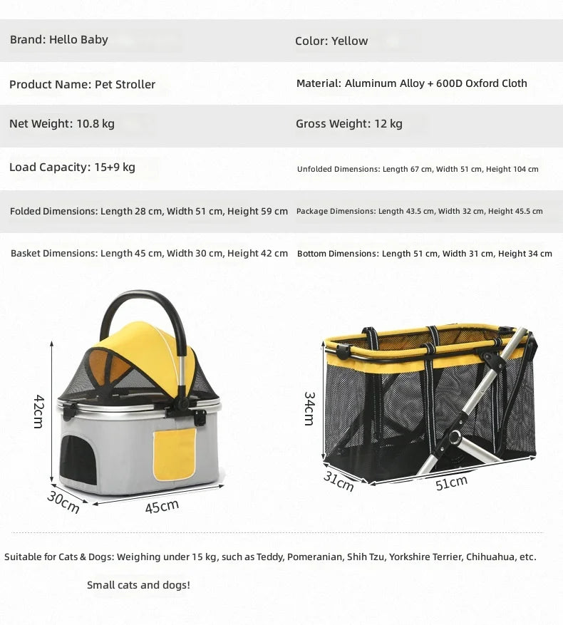 Pet Stroller Double Deck, Shock Absorbing Design for Dogs and Cats, Outdoor Multi-Pet Travel Carrier, Durable and Comfortable