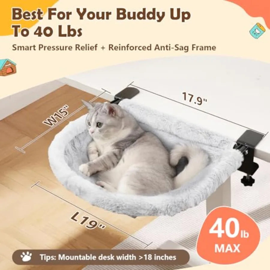 Cat Desk Hammock Bed with Faux Rabbit Fur (19x15in)
