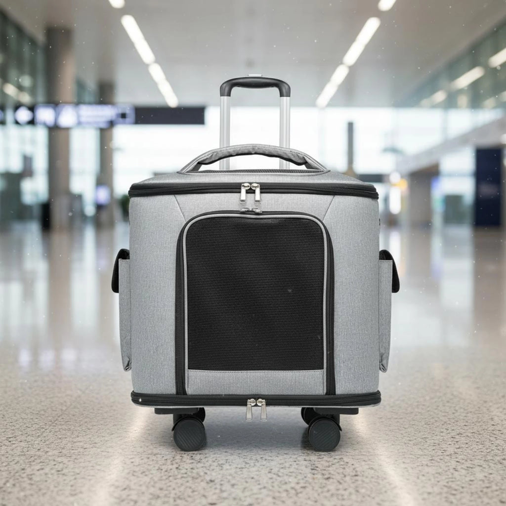 Rolling Pet Carrier Quiet Wheels Feline Carrier Suitcase Feline Travel Bag Trolley Handle Multiple Carrying Options for Outdoor
