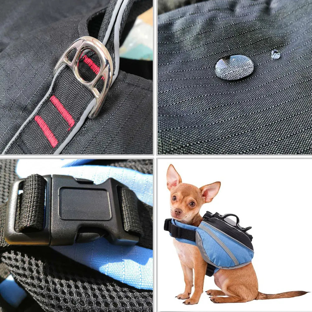 Dog Backpack Portable Outdoor Sports Puppy Hiking Camping Travel Breathable Saddlebag Red Size S Reflective Waterproof Oxford