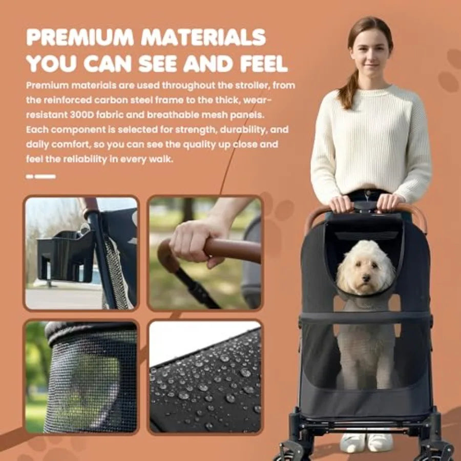 Premium Dog Stroller for Pets up to 55lbs Dog Stroller for Medium Dogs All-Terrain pet Stroller with Carbon Steel Frame and Bre
