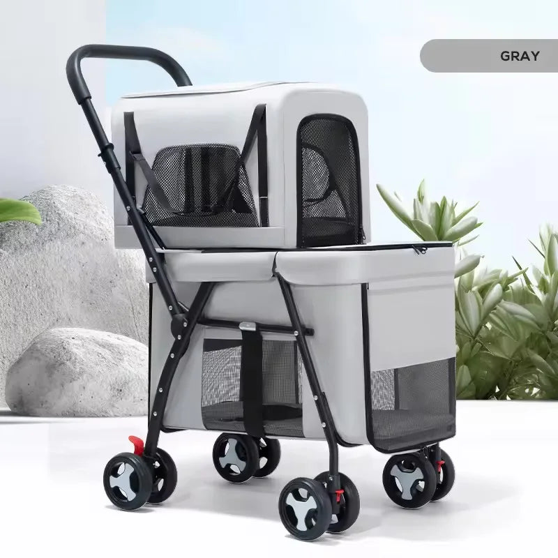 Luxury Double-Layer Eco-friendly ABS Material 4-Wheel Pet Stroller Small Large Dogs Cats Lightweight Travel Pet Carriers