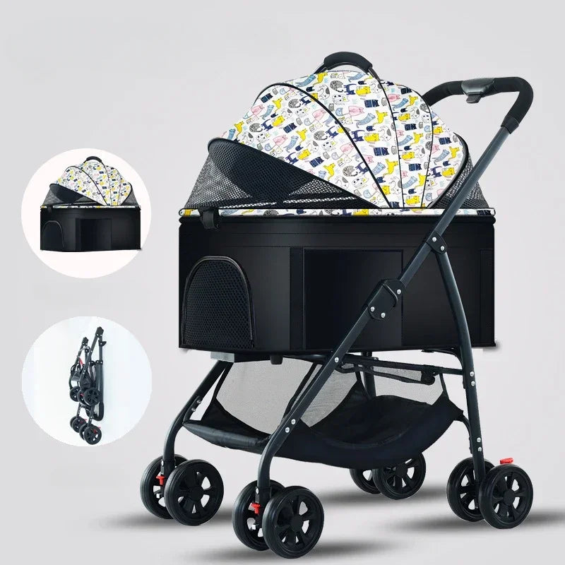 New Portable Foldable Pet Stroller Detachable Pet Stroller Pet Carrier Cat Travel Supplies Lightweight and Breathable Cat Basket