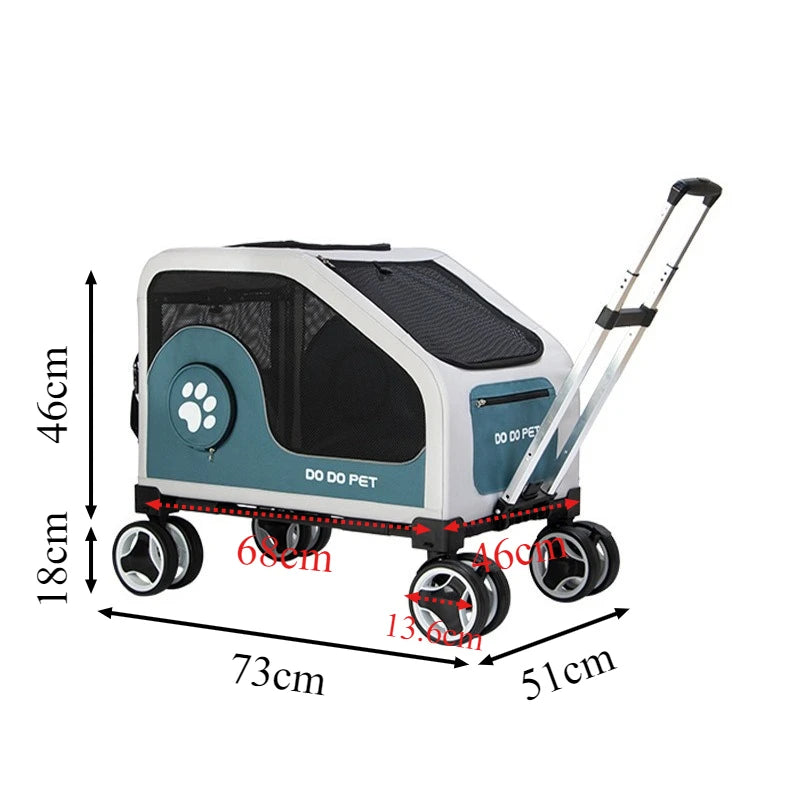 Foldable Large Pet Stroller with Telescopic Handle&Silent Wheels,Breathable Mesh Pet Trolley Cart for Medium Pet Outdoor Travel
