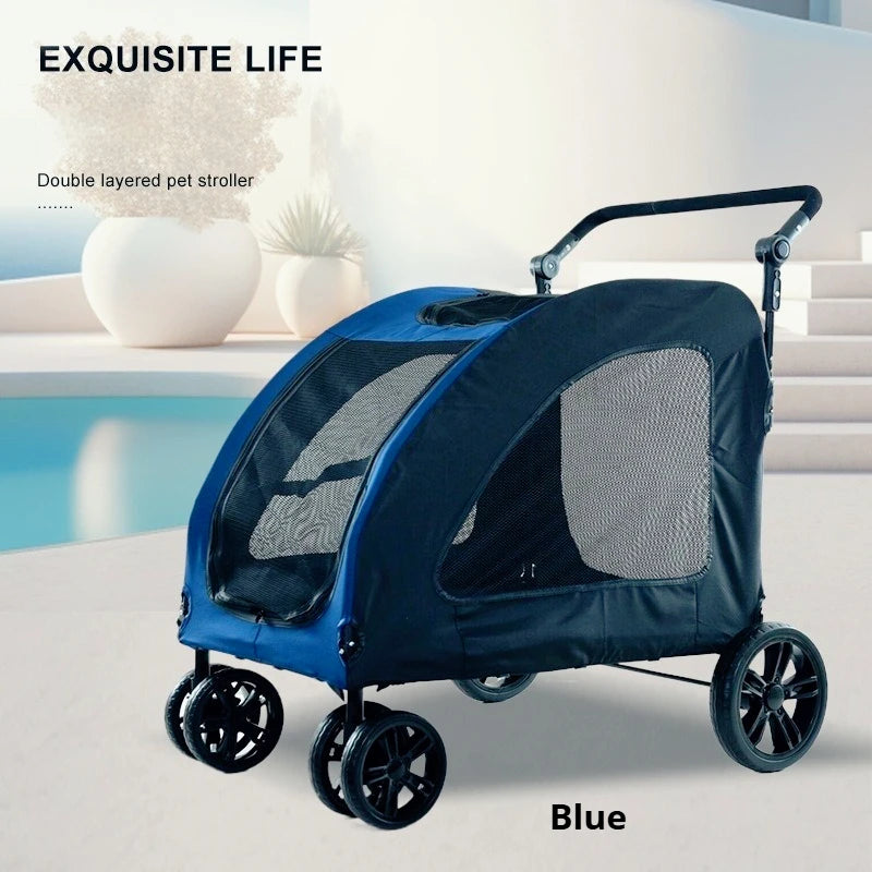 Luxury Foldable Pet Stroller for Dogs And Cats with Sunroof Breathable Mesh Large Jogger Cart Aluminum Plastic