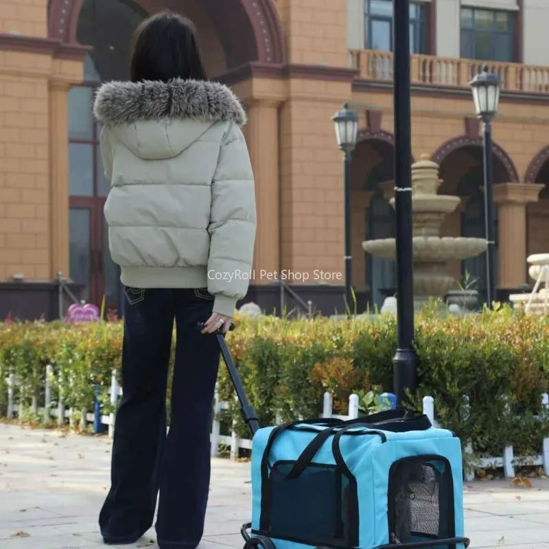 Soft-side Wheeled Cat Carrier for Dogs with Telescopic Handle Rolling Pet Travel Bag Carrier MAX for 50LBS Camping Vet Visiting