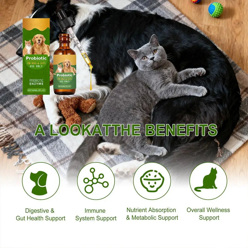 Pet Nutrition Supplement Probiotic Drops Containing Enzymes Used For Dog Cat Digestion And Immune Support Health Supplement 60ML