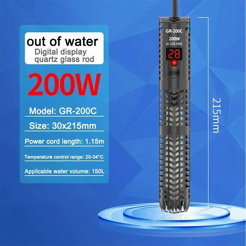 Aquarium Submersible Heater with LCD Display (500W, Digital Adjustable Temperature)