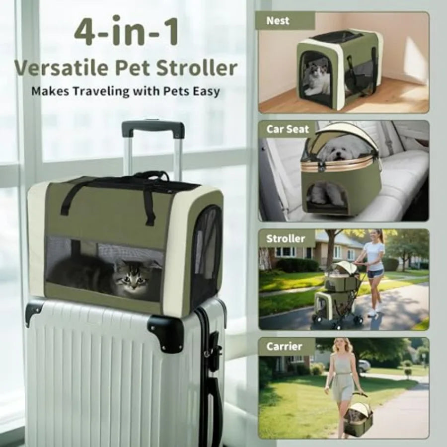 Double Pet Stroller for Dogs and Cats: Dog Stroller Foldable Travel Carriage with Detachable Carriers, Safety Belts, and 4 Lock