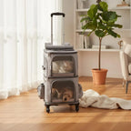 Double-Deck Pet Carrier Breathable Pet Trolley Bag Feline Travel Carrier Telescopic Handle Dog Travel Bag Side Pockets