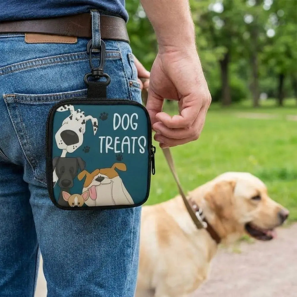 Waterproof Dog Treat Pouch Zipper Closure Clip Attachment Pet Training Reward Bag Printed Design Snack Container Pet Snack Bag