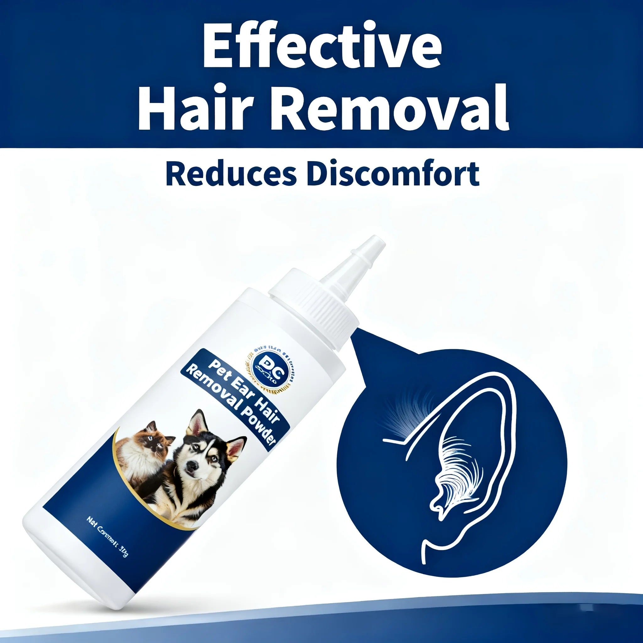 PETCLEAR Cat Dog Ear Powder Painless Ear Hair Removal Powder for Pets Easy to Remove Ear Hair Pets Cleaning Tools 30g