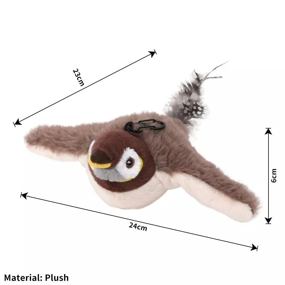USB Hangable Electronic Flapping Bird Cat Toy — Touch-Activated Chirping Simulation Sparrow