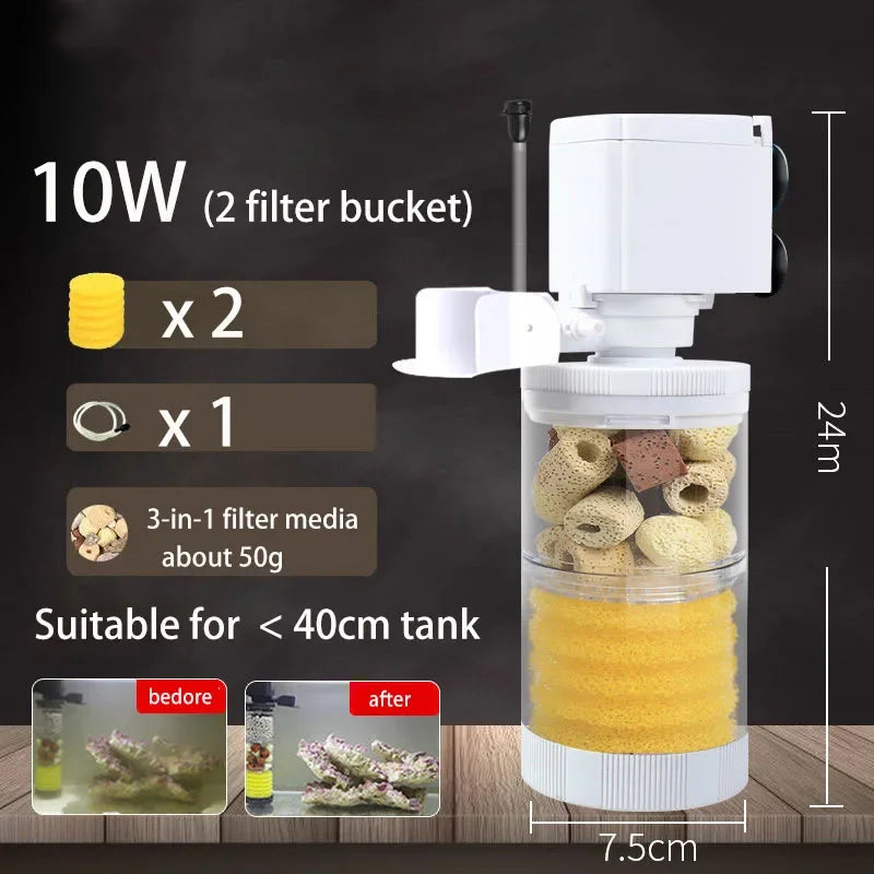 Silent 220V Submersible Aquarium Filter (Turtle & Fish Tank, Bio Sponge, Wave Maker)