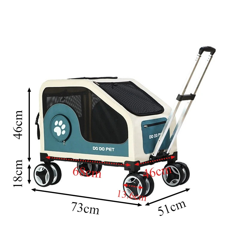 Foldable Large Pet Stroller with Telescopic Handle&Silent Wheels,Breathable Mesh Pet Trolley Cart for Medium Pet Outdoor Travel